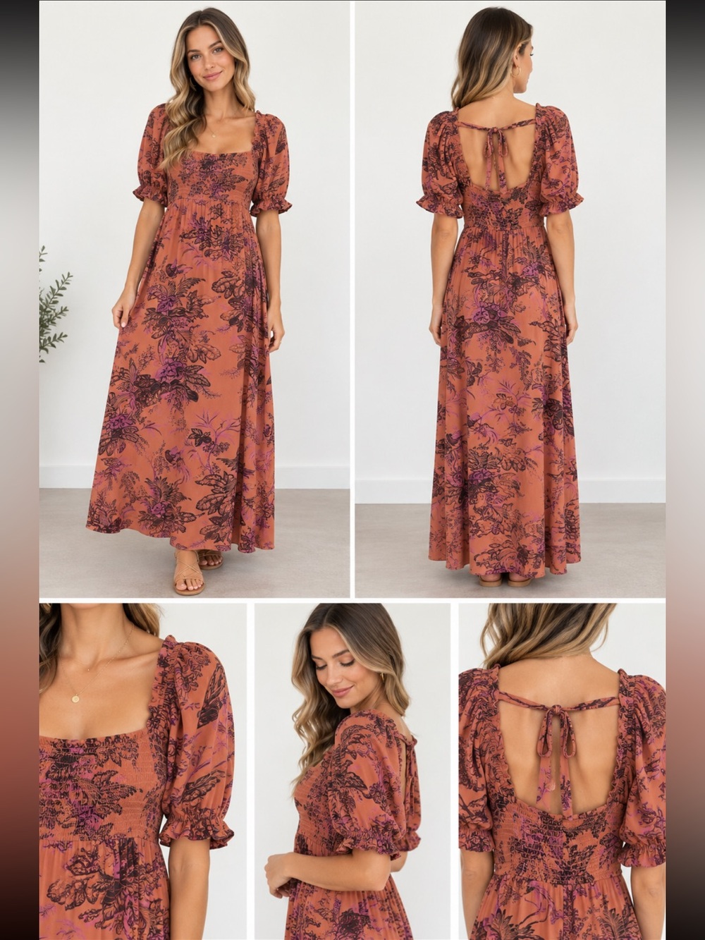 Anthropologie Boho Tropical Floral Print Midi Dress
